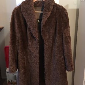 Womens synthetic fur coat, size 8, dark brown